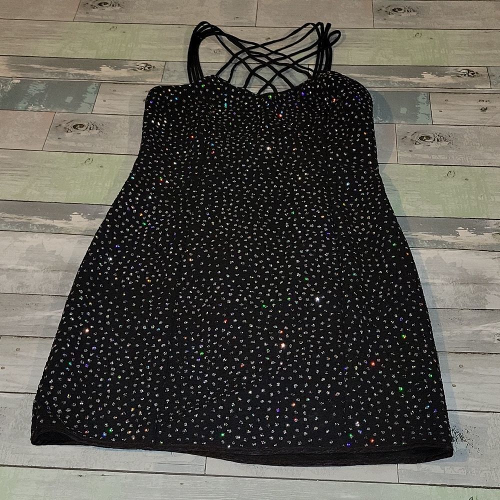 L.A. Glo Black Glitter Sparkle Short Dress sz 9/10